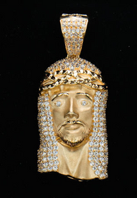 14k Gold Iced Out Jesus Christ Head Pendant