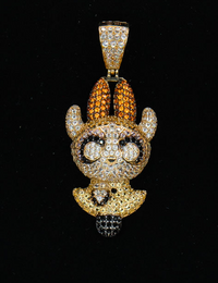 14K Gold Blossom Power Puff Girls Iced Pendant