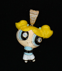 14K Gold Bubbles Power Puff Girls Iced Pendant