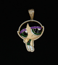 14K Gold Buttercup Power Puff Girls Iced Pendant