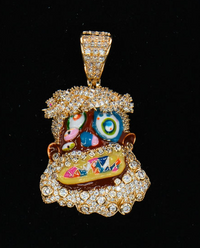 14K Gold Enamel Painted Abstract Cartoon Jesus Face