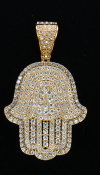 14K Gold Iced Out Hamsa Hand Pendant