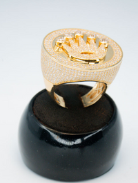 14K Gold CZ Studded Rolex Style Royal Ring